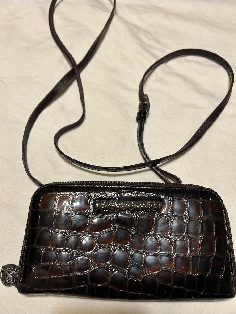 Brighton Dark Brown Croc-Embossed Leather Crossbody